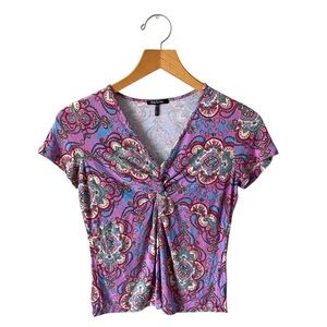 Vtg Y2K Paisley Babydoll Colorful Top Sz LP Daisy Fuentes Fairy Preppy Coquette